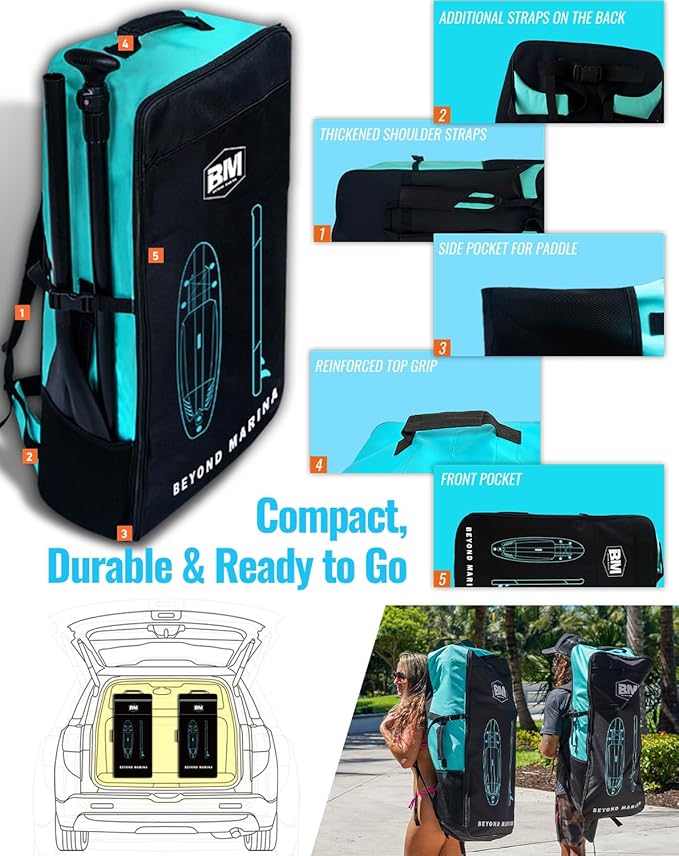 BM Paddle Board Inflatable Stand Up Paddle Board, SUP Paddleboard for Adult, Premium Accessories | Non-Slip EVA Deck & Foam Handles, Camera Mount, Double Action Pump, 85L Travel Backpack-StrideForce Fitness