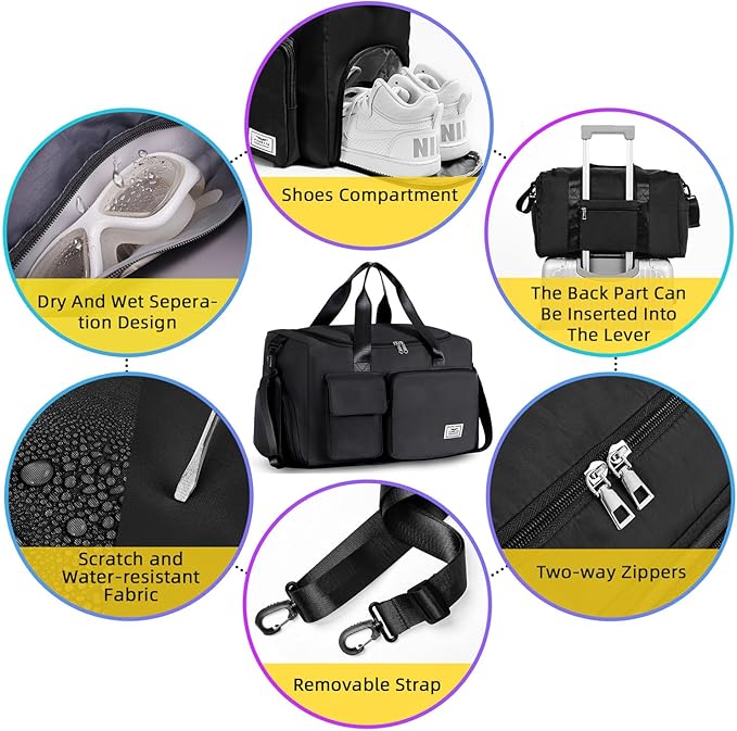 FIORETTO Women's Gym Duffle Bag with Shoes Compartment, 37L Capacity, Ideal for Travel, Gym, Sports, Duffel, Weekender-StrideForce Fitness