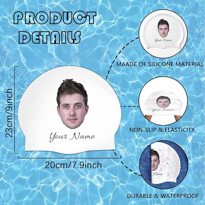 Custom Swim Cap with Photo Personalized Silicone Swim Cap for Men and Women Swimming Customized Swimmers Cap for Short and Medium Length Hair-StrideForce Fitness