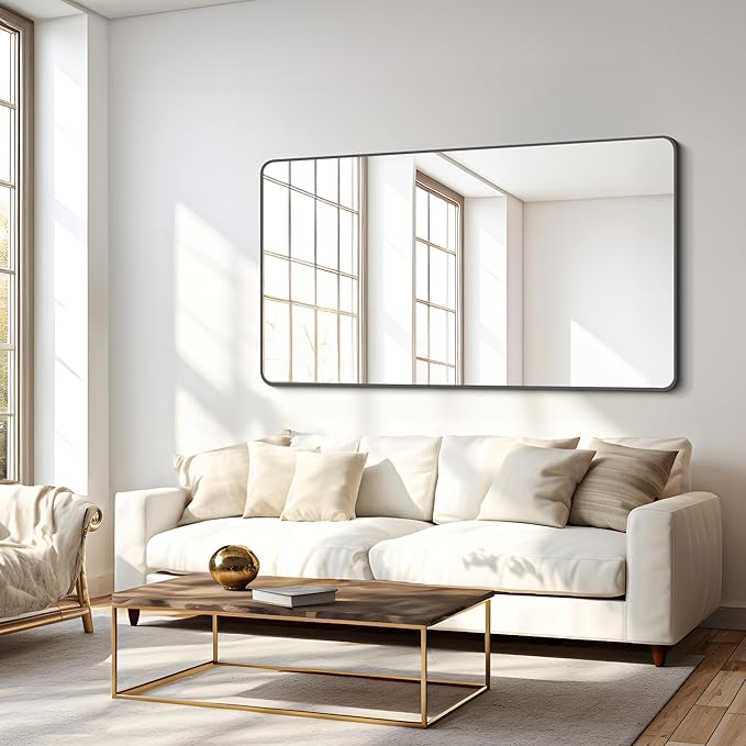 FORBATH Bathroom Mirror 30" x 55", Large Rectangular Wall Mirror with Black Aluminum Frame Rounded Corner, Wall Mounted Mirror for Bathroom Bedroom Entryway Living Room-StrideForce Fitness