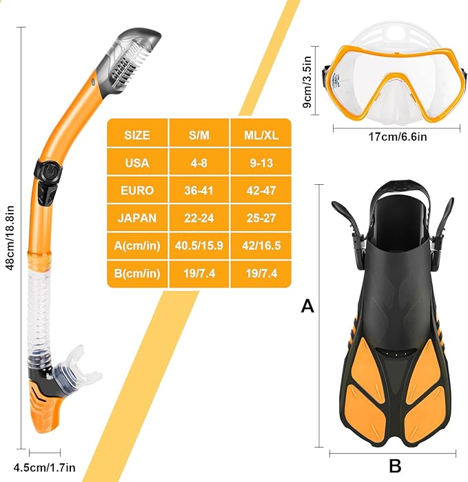 ZEEPORTE Mask Fin Snorkel Set, Travel Size Snorkeling Gear for Adults with Panoramic View Anti-Fog Mask, Trek Fins, Dry Top Snorkel and Gear Bag for Swimming Training, Snorkeling Kit Diving Packages-StrideForce Fitness