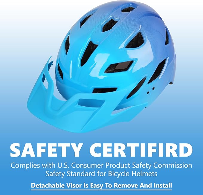 Kids Bike Helmet,Bavilk Kids Boys Girls Bike Helmets with LED Light Detachable Visor Children Youth Teen Multi-Sport for Skating Cycling Scooter Skateboard Adjustable & Lightweight 19.7"-22.4"-StrideForce Fitness