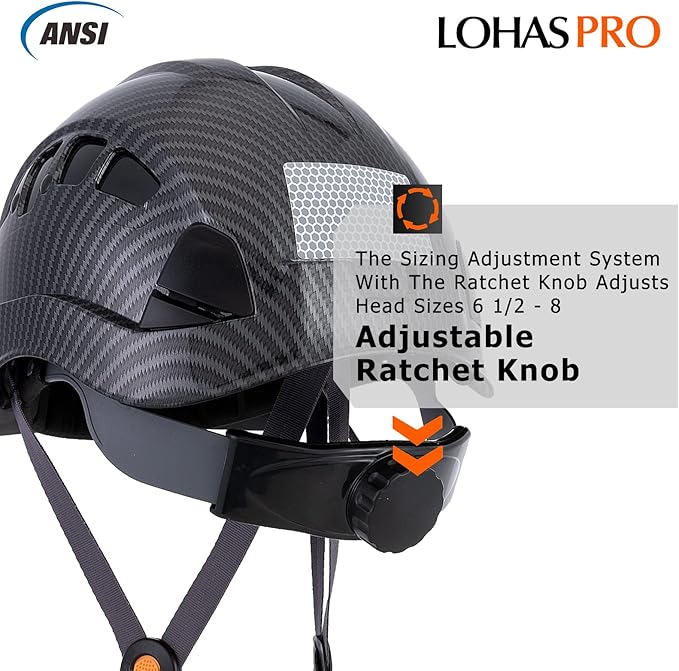 LOHASPRO Hard Hats Construction Safety Helmet ANSI Z89.1 Approved OSHA Hardhat, Vented Carbon Fiber Black Hard Hat with Chin Strap Tree Rescue Arborist Helmet(Black Graphite Pattern)-StrideForce Fitness