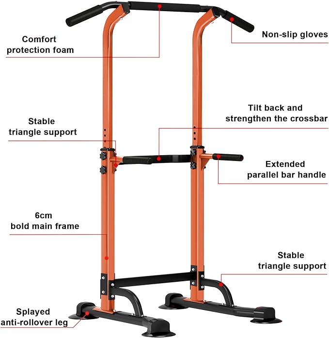 SogesHome Power Tower Pull Up Bar and Dip Station Adjustable Height Dip Stand Multi-Functional Strength Training Fitness Workout Station-StrideForce Fitness