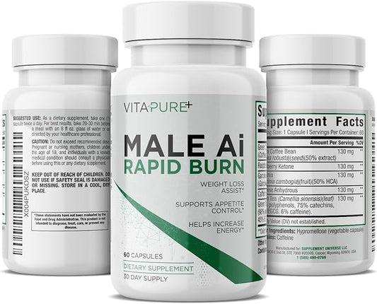 Male Ai Rapid Fat Burner for Men | Supports GLP-1 Pathway Function for Weight Loss | Appetite Suppressant, Energy Booster, Diet Pills | 3rd Party Tested Formula - 60 Capsules-StrideForce Fitness