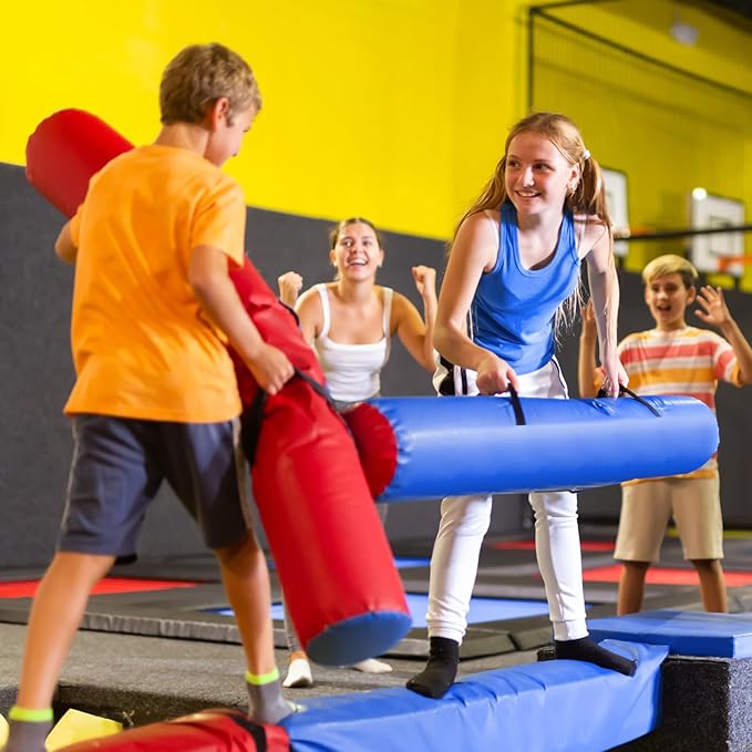 ShinyRelief 2 Pcs Jousting Sticks for Adults Sponge Filled Pugil Stick 72" l x 9" Dia PU Covered Set for Sparring Games, Blue and Red-StrideForce Fitness