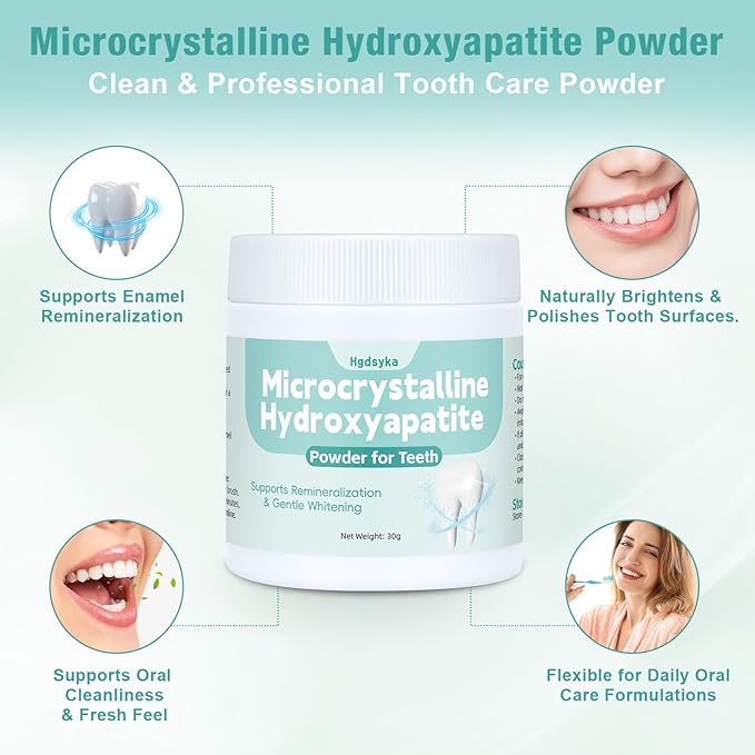 Microcrystalline Hydroxyapatite Powder for Teeth, MCHA Tooth Powder Additive for Daily Dental Care, Supports Enamel Care & Gentle Whitening, DIY Fine Tooth Powder Additive for Daily Brushing 30g