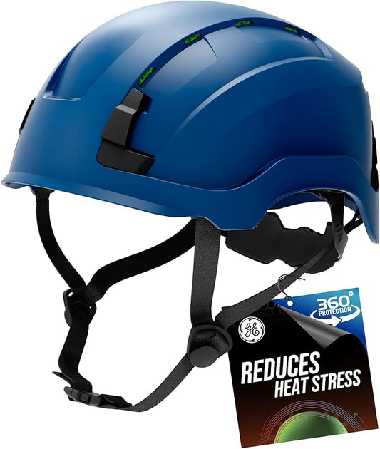 GE Safety Helmet: ANSI Type 2 Class G & E, Advanced Impact Technology, Ultra Comfortable Memory Foam, Heat Stress Reduction, Compatible with Accessories, Adjustable Size OSHA Approved-StrideForce Fitness