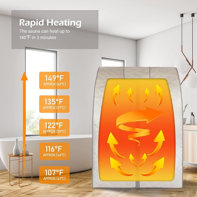 Smartmak Far Infrared Sauna, Full Body One Person Portable SPA Set with Time & Tempreture Remote Control, Heating Foot Pad and Foldable Reinforced Chair (L 27.6’’ x W 31.5’’ x H 37.8’’)- Beige-StrideForce Fitness