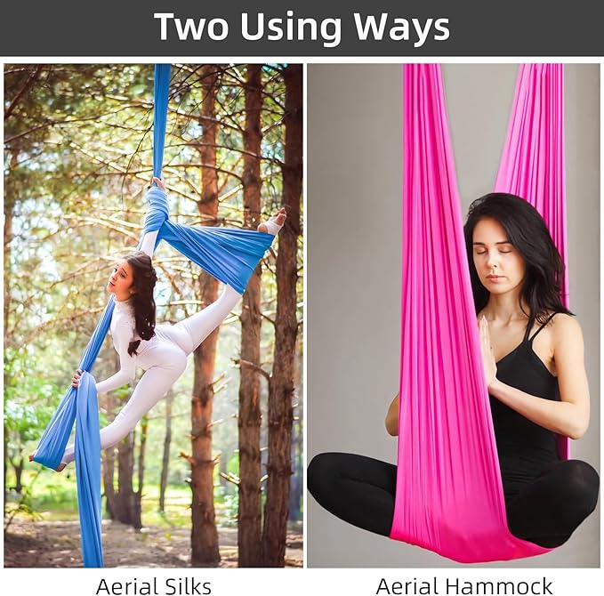 PRIOR FITNESS Aerial Silks Kit Colorful 9/15/20 Yards 40D Nylon Fabric Hammock Set With Hardware & Guide for All Levels Of Aerial Yoga Practice and Acrobatic Flying For Adults Aerial silk-StrideForce Fitness