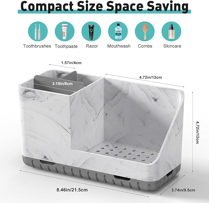 Toothbrush Holders for Bathroom Countertop, Kids Electric Toothbrush and Toothpaste Holder, Bathroom Accessories Vanity Organizer, Bathroom Organizers and Storage (Grey Marble Grain)