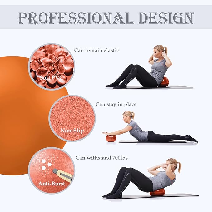 Soft Pilates Ball 9 Inch, Ideal Small Exercise Ball Between Knee Squeeze for Physical Therapy Yoga Core Medicine Abs Pt Bouncy, Mini Rubber Fitball Barre Workout Equipment for Women Men Kid Toddler-StrideForce Fitness