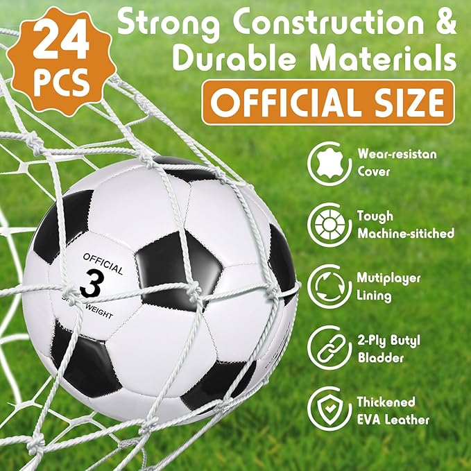 Sotiff 24 Pcs Size 5/4 Soccer Ball Bulk with 24 Pump Deflated Soccer Balls for Kids Teen Football Bulk for Game Training School Team Sports Adults Player Practice Outdoor-StrideForce Fitness
