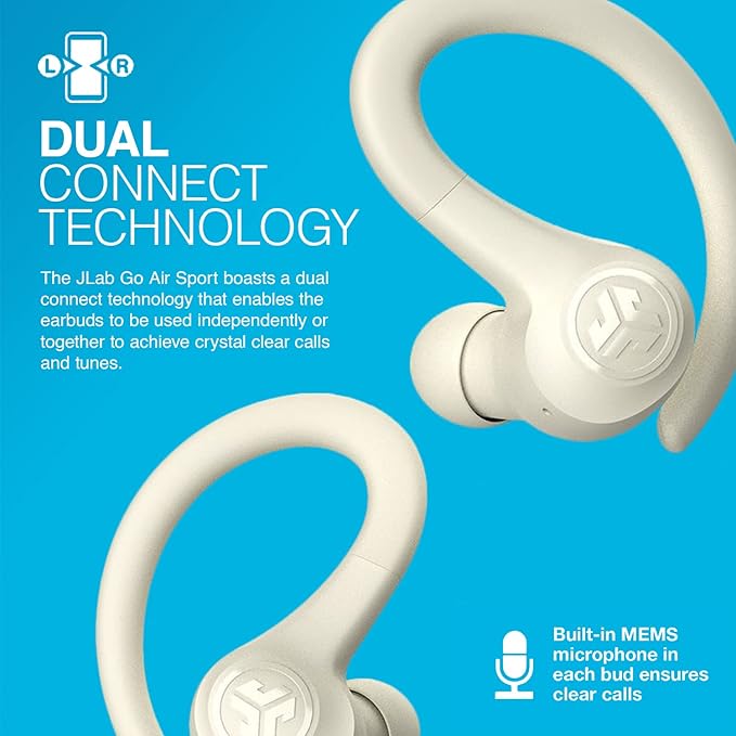 JLab Go Air Sport, Wireless Workout Earbuds Featuring C3 Clear Calling, Secure Earhook Sport Design, 32+ Hour Bluetooth Playtime, and 3 EQ Sound Settings (Sand)-StrideForce Fitness