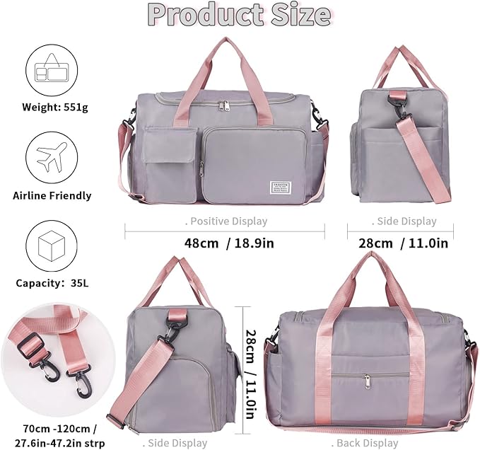 FIORETTO Women's Gym Duffle Bag with Shoes Compartment, 37L Capacity, Ideal for Travel, Gym, Sports, Duffel, Weekender-StrideForce Fitness