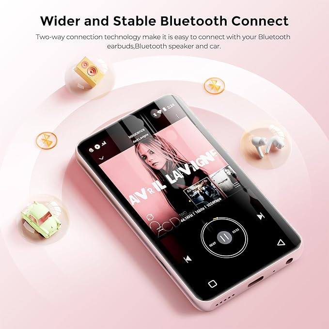 160GB MP3 Player with Bluetooth and WiFi, innioasis Music Player with Spotify,Pandora,Amazon Music,4" Touch Screen Android MP4 MP3 Player for Kids with Libby,Audible,Spotify Kids (White+Pink)-StrideForce Fitness