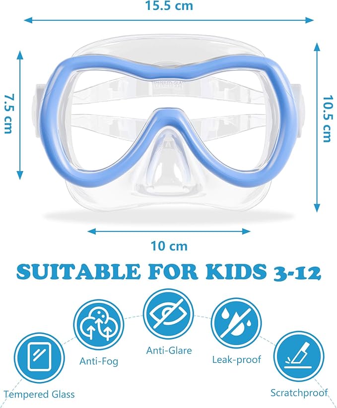 Aegend Kids Swim Mask Goggles, Tempered Glass 180° HD Wide View with Nose Cover-StrideForce Fitness