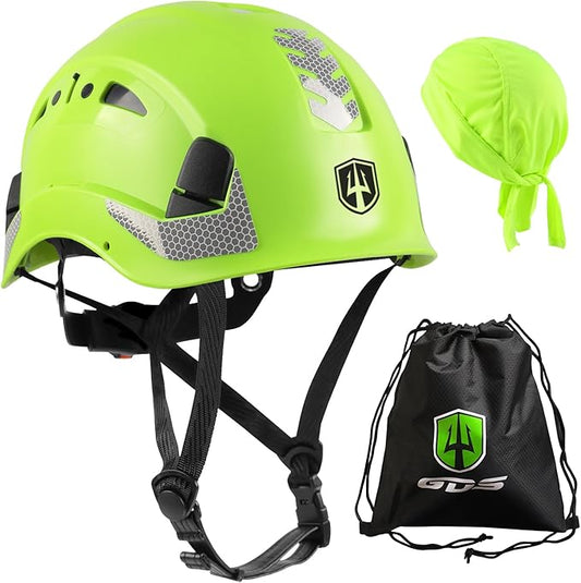 GREEN DEVIL Safety Helmet Hard Hat with Chin Strap Vented Lightweight Adjustable Hardhat for Men Women with Hi-Viz Design Ideal for Tree Climbing Work at Height-StrideForce Fitness