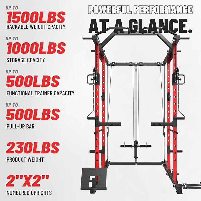 Mikolo Power Cage, Power Rack with Cable Crossover System, 1500LBS Squat Rack with LAT Pull Down System, Workout Cage with Pulley System for Fitness Home Gym-StrideForce Fitness