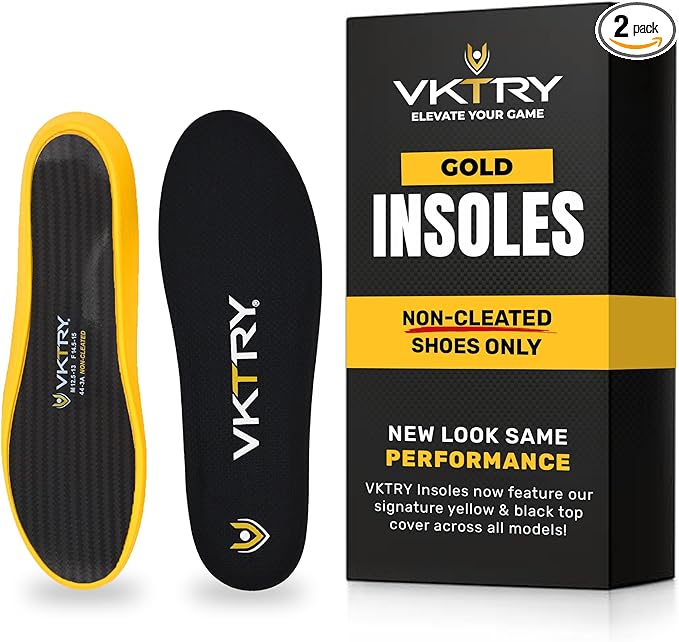 VKTRY Gold for Non-Cleated Shoes - Carbon Fiber Performance Insoles - Customized Athletic Inserts for Sports Basketball Volleyball Running & More | Shock Absorption US M12.5-13, W14.5-15, >220lbs-StrideForce Fitness