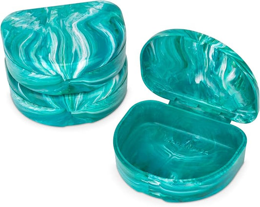 Practicon Marble Retainer Cases, Orthodontic Aligner Case, Mouth Guard Holder (3 Pack) (Teal)