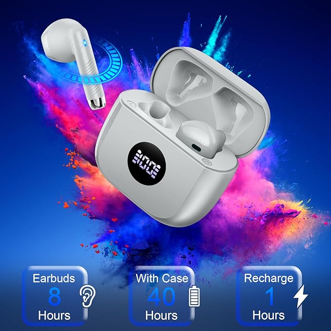 Wireless Earbuds, Bluetooth 5.4 Ear Buds LED Power Display Headphones Bass Stereo, Bluetooth Earbuds in-Ear Noise Cancelling Mic, 40H Playback Mini Case IP7 Waterproof Sports Earphones for Android iOS-StrideForce Fitness