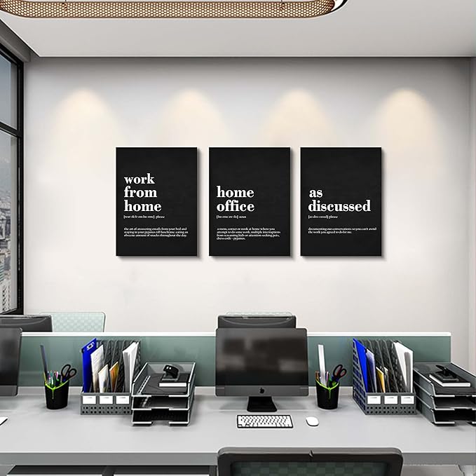 Framed Office Decor Canvas Wall Art Positive Quote - Office Black Large Wall Art, Quotes Poster, Positive Motivational Artwork Set of 3 Prints, Inspirational Wall Art Painting-StrideForce Fitness