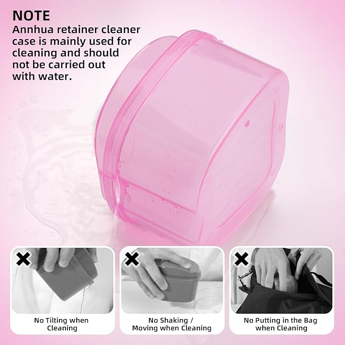 Dental Orthodontic Retainer Container Cleaning Case,Denture Bath Box Case Cup Holder, Mouthguard Storage Soaking Case - Pink