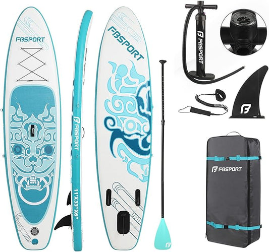 FBSPORT 11' Premium Stand Up Paddle Board, Yoga Board with Durable SUP Accessories & Carry Bag | Wide Stance, Surf Control, Non-Slip Deck, Leash, Paddle and Pump for Youth & Adult-StrideForce Fitness