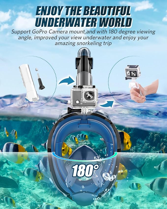 QingSong Full Face Snorkel Mask for Adults, Snorkeling Gear with Camera Mount, 180 Degree Panoramic View Snorkel Set Anti-Fog Anti-Leak-StrideForce Fitness