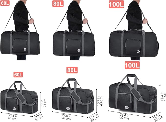 WANDF Foldable Travel Duffel Bag 60-120L Duffle Carry on for Women and Men-StrideForce Fitness