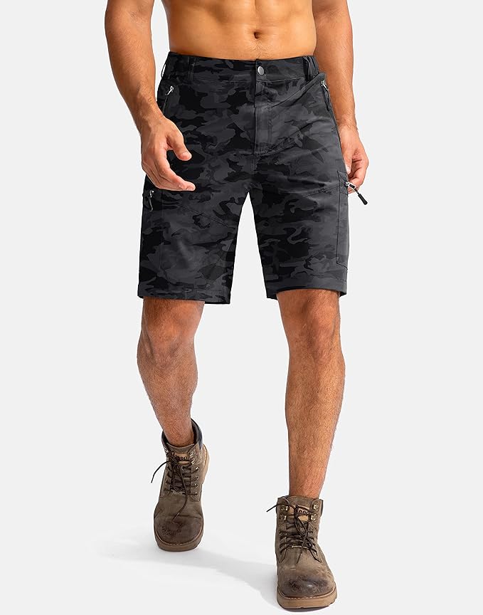 Pudolla Men's Hiking Cargo Shorts 9" Lightweight Outdoor Work Shorts for Men Travel Golf Camping Casual with 5 Zipper Pockets-StrideForce Fitness