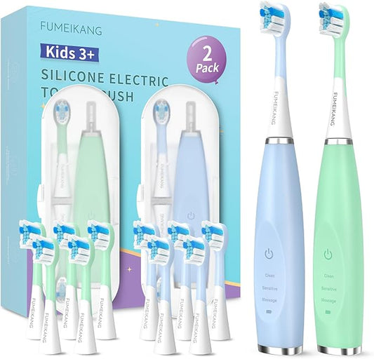 Kids Electric Toothbrushes 2 Pack Smart Sonic Toothbrush for Boys and Girls 3 4 5 6 7 8 9 10 11 12 (Blue+Mint, 2 Pack)