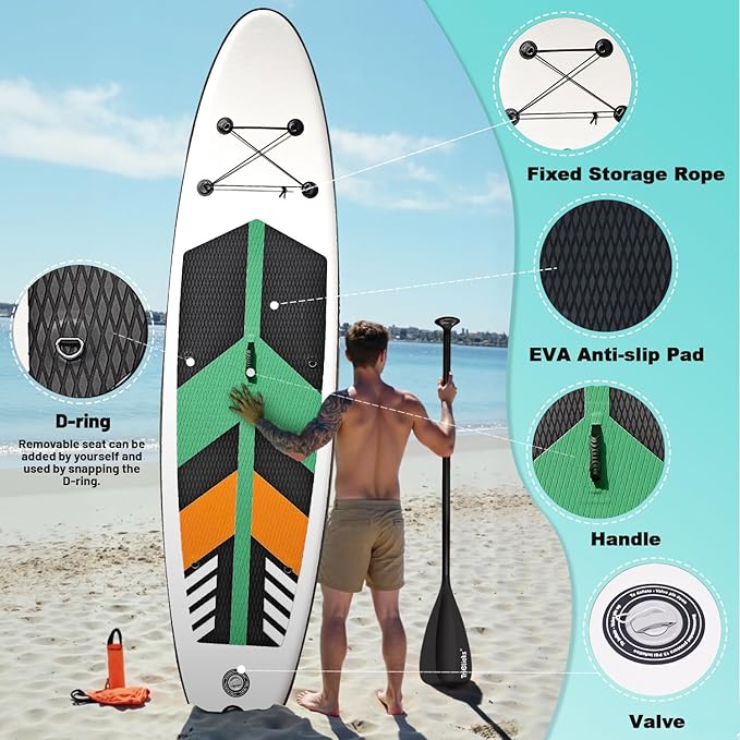 10' Inflatable Stand Up Paddle Board, Ultra-Light Wide Yoga Board for All Skill Levels with Premium SUP Paddleboard Accessories, 84L Waterproof Bag, Non-Slip Comfort Deck for Youth & Adults-StrideForce Fitness
