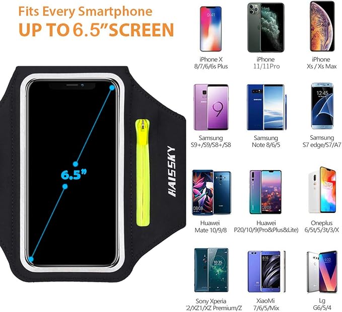 Running Armband with Earphone Bag Cell Phone Armband for iPhone 16 15 Pro 14 Plus 13 11 XR XS, Galaxy S24/S10 Water Resistant Sports Phone Holder Case & Zipper Slot Car Key Holder for 6.7 inch Phone-StrideForce Fitness