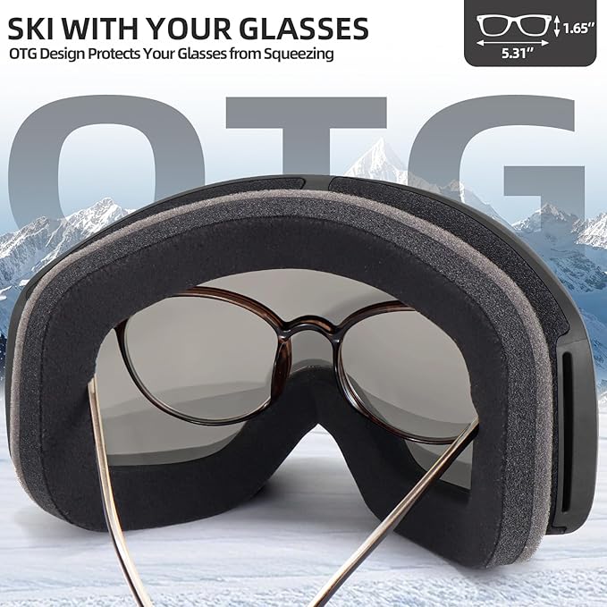 Freela Ski Goggles OTG Men Women, Over Glasses Snow Snowboard Sports Goggles for Adult Youth 100% UV400 Protection Anti Fog-StrideForce Fitness