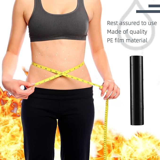 60 Meters Black Osmotic Plastic Body Wrap, Workout and Sweat Enhancer Stomach Wrap Body Wrap Film Applicator Power Wrap(4 Rolls)-StrideForce Fitness