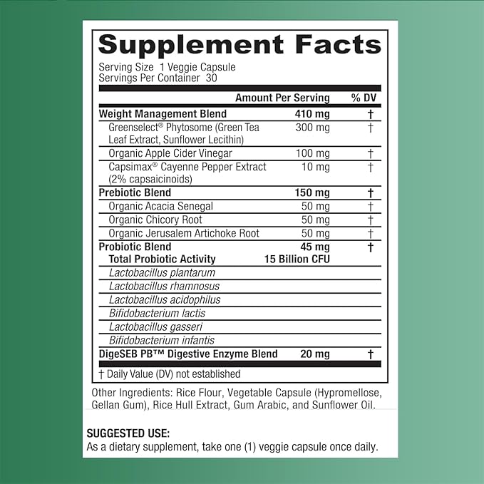 BIGJOHNLAB® - Probiotics for Weight Management & Bloating - 6 Probiotic Strains - Prebiotics - Key Ingredient Cayenne & Green Tea - Supports Gut Health - Weight Management for Women & Men - 30 CT-StrideForce Fitness