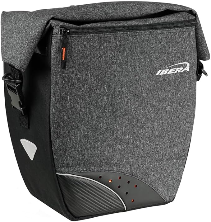 Ibera G-2 PakRak Pro Panniers Bike Bags (Pair) with Quick Release/Clip-On System - Bike Saddle Bags For Rear Rack Each with 19.8 lbs Capacity - Reflective Saddle Bag Bicycle, Fits Most Racks (Grey)-StrideForce Fitness