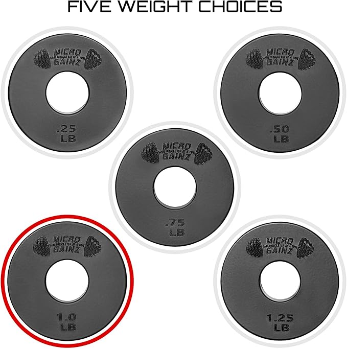 Micro Gainz Standard 1-Inch Center Hole Weight Plates, Set of 2 Black Fractional Plates Choose Set (.25LB-1.25LB), Designed for Standard 1-inch Barbells & Dumbbells, Made In USA-StrideForce Fitness
