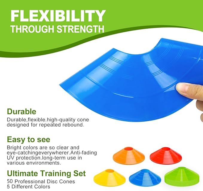 Ashsajkd(Set of 25/50/100 - Agility Soccer Cones with Carry Bag and for ， Football Cones for TrainingFootball, Basketball, Coaching, Agility Cones for Indoor and Outdoor Games-StrideForce Fitness