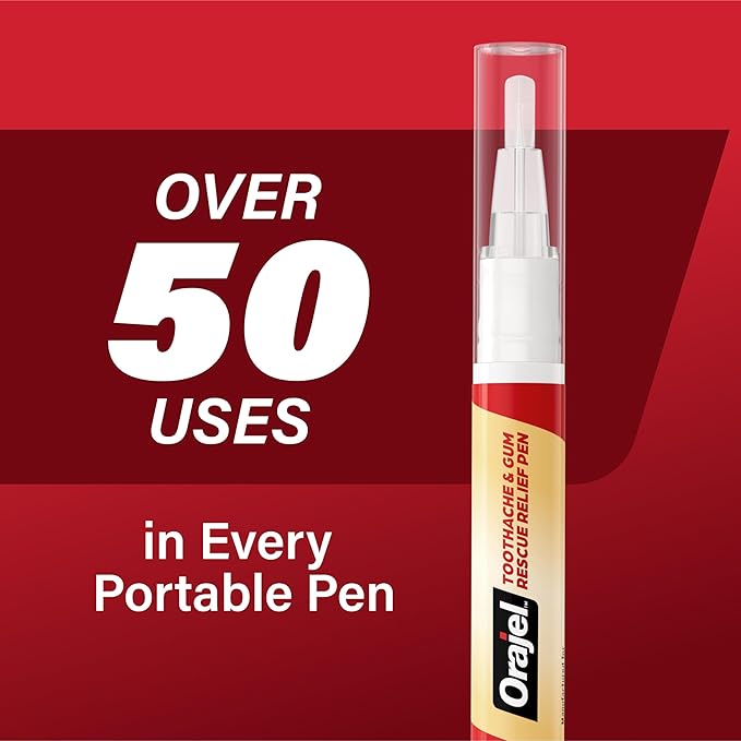 Orajel Rescue Relief Pen with Menthol Cooling Gel for Instant Pain Relief of Tooth & Gum, Mouth Sores, Braces and Denture Irritation, Touch-Free Silicone Applicator, 0.07 oz (2-Pack)