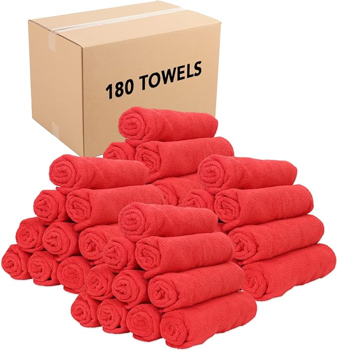 Arkwright Microfiber Gym Towel - Bulk Case of 180 - Super Soft, Quick Dry Workout Sweat Towels, 300 GSM Lightweight & Absorbent for Sports, Working Out, Yoga, and Spa, 16 x 27 in, Red-StrideForce Fitness