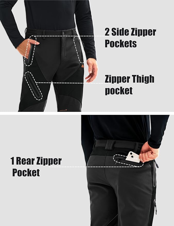 MAGCOMSEN Men's Snow Ski Pants Fleece Lined Water Resistant Winter Pants with 4 Zip Pockets for Snowboard Hiking Outdoor