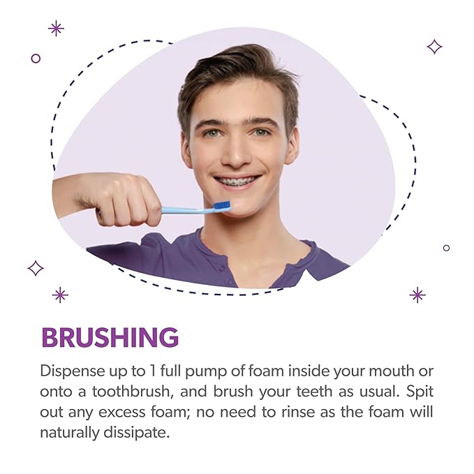 EverSmile OrthoFoam Braces Cleaner — Brushable Foam Whitens Teeth, Eliminates Bacteria, Fights Plaque and Bad Breath – Cleans Under Metal, Ceramic, Clear Brackets and Wires – 50ml (4 Pk)