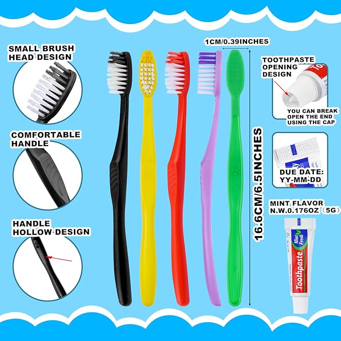 HAIFOTRVA 200pcs Disposable Toothbrushes with Toothpaste,Single Use Toothbrush with Toothpaste Individually Wrapped Disposable Travel Toothbrushes Kit Bulk for Homeless,Hotel,Guests(5 Colors)