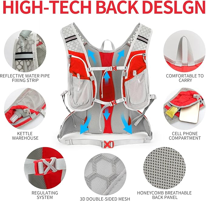 Hydration Pack Backpack, Lightweight Water Backpack with 2L Leakproof Hydration Bladder Daypack for Men Women,Running Hydration Vest for Outdoor Trail-StrideForce Fitness