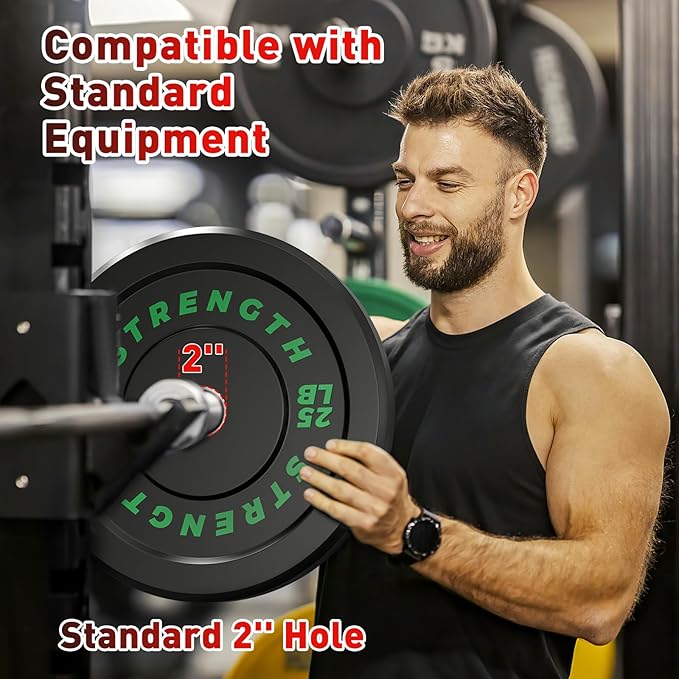 Premium Color-Coded Rubber Bumper Plates Set - 2 Inch Olympic Weight Plates for Home Gym Cross and Strength Training-StrideForce Fitness