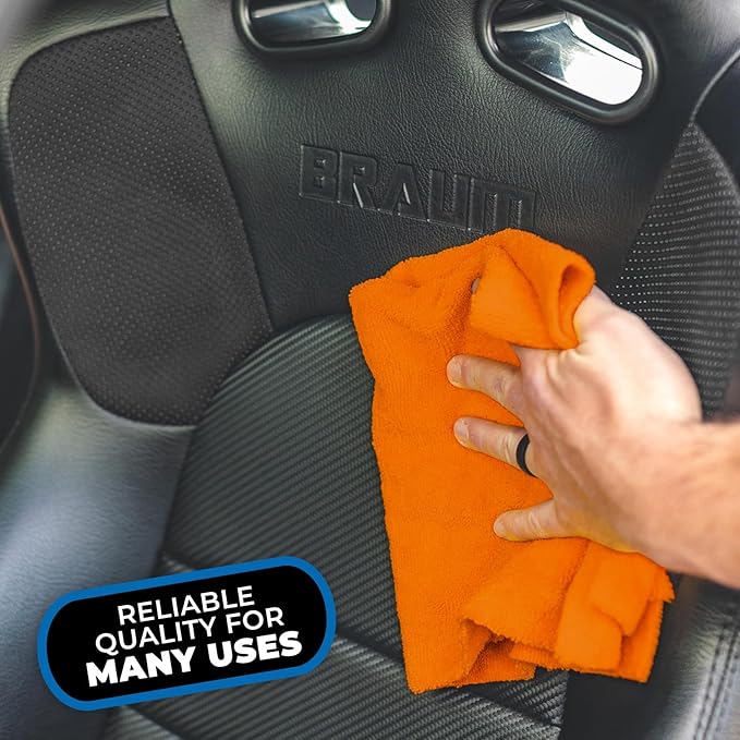 The Rag Company - Edgeless 365 Microfiber Towels (10-Pack) Premium 70/30 Blend, Professional Polishing, Wax Removal, Auto Detailing, 365gsm, 16in x 16in, Orange-StrideForce Fitness