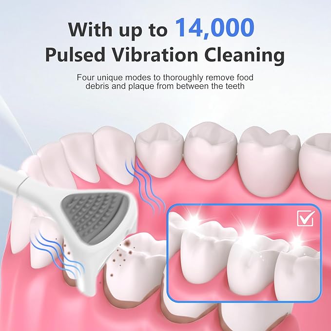 Electric Flosser, 3 in 1 Electric Teeth Flosser for Teeth, 4 Speeds+60 Reusable Non-Toxic Replacement Heads, Tongue Scraper & Gum Stimulator, Ultrasonic Power Flossing for Adults & Kids